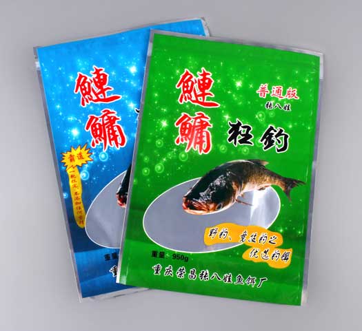 定制(zhi)漁具(ju)魚餌食糧包裝袋pet三邊封自封口彩印寵物鍍鋁飼(si)料袋廠家