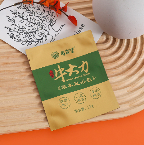 定制草本足浴金色铝箔包装袋 养生艾草洗脚粉镀铝三边封袋