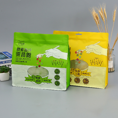 定制绿色藜麦谷物果蔬圈铝箔包装袋UV塑料彩色谷物八边封袋自封袋
