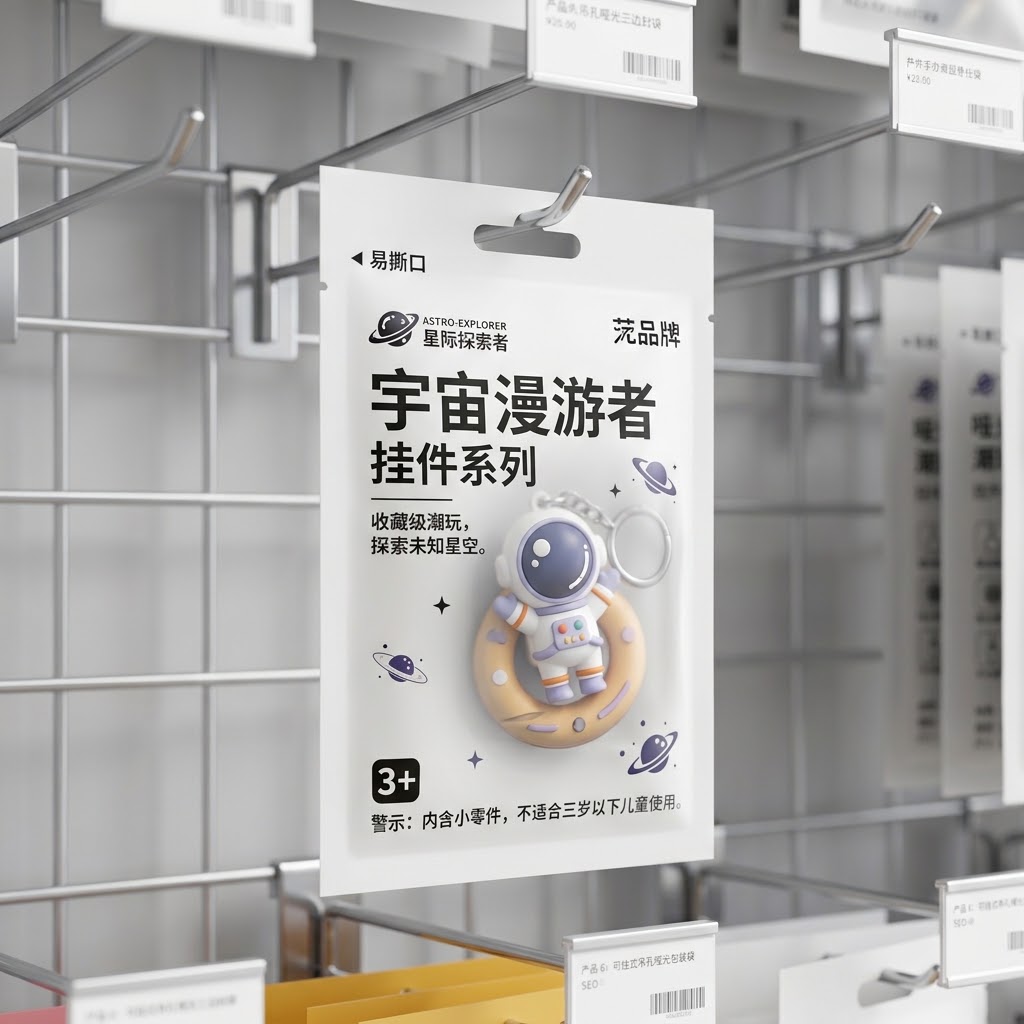 哑光三边封带挂孔潮玩包装袋 挂件手办商超悬挂袋
