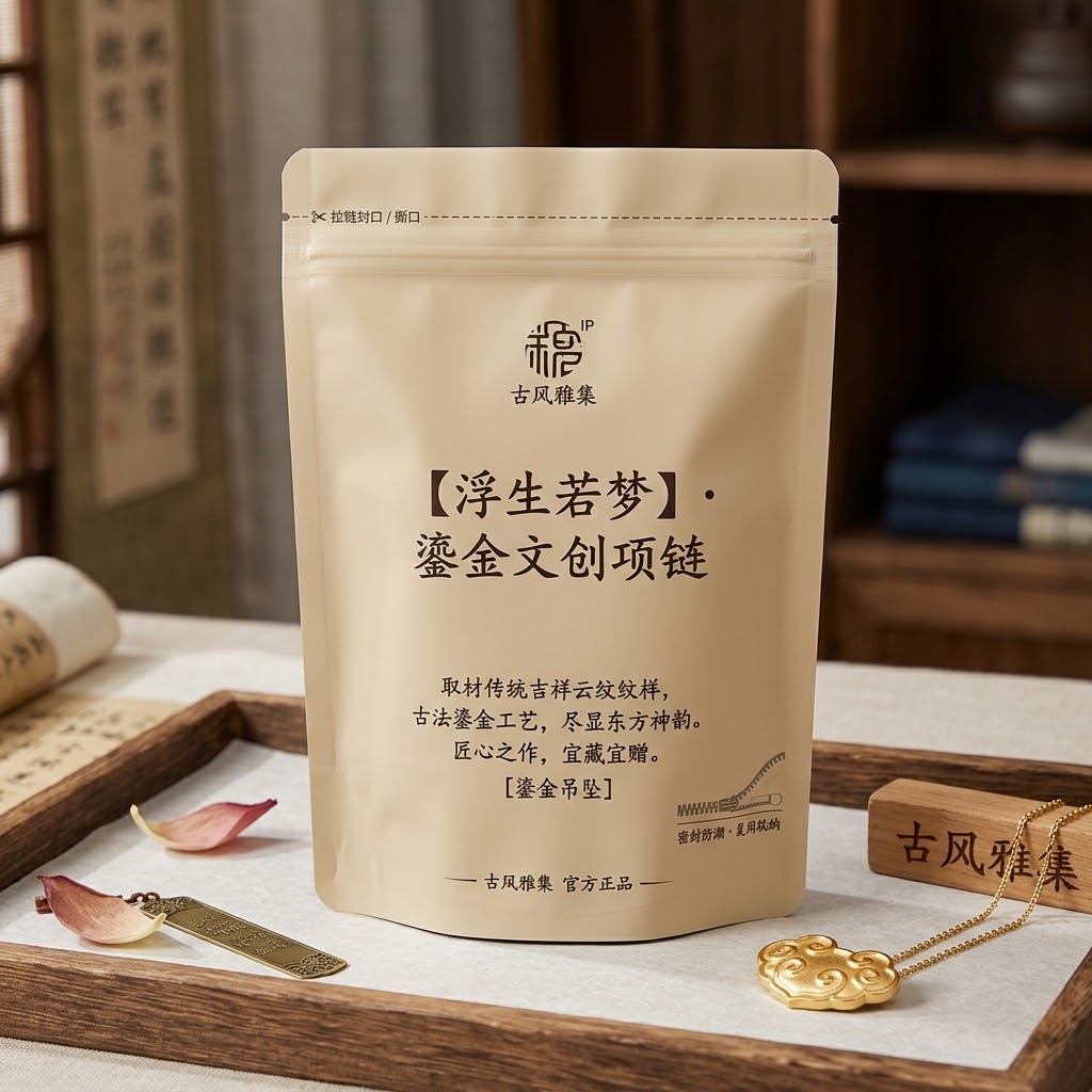 文创项链自立拉链哑光包装袋 吊坠饰品可反复收纳袋