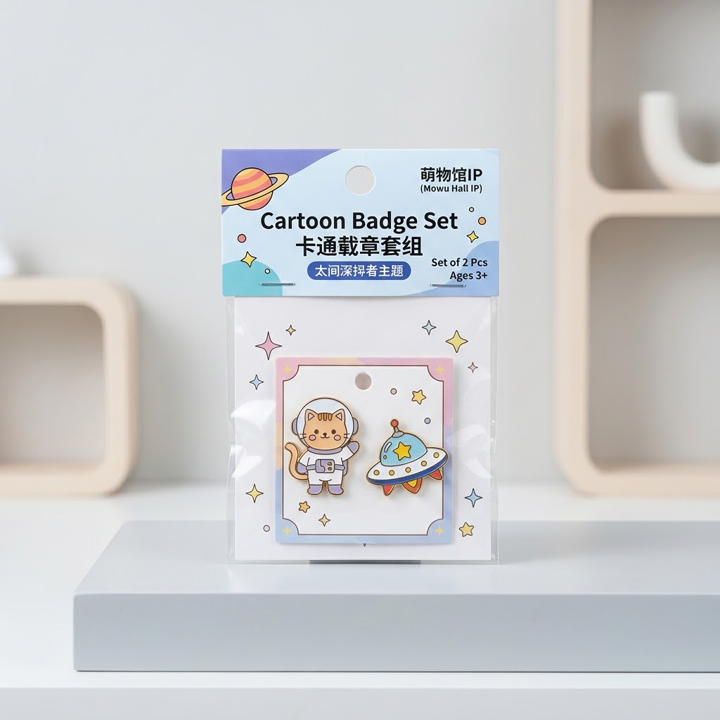 卡头挂孔三边封文创包装袋 徽章套装商超悬挂饰品袋