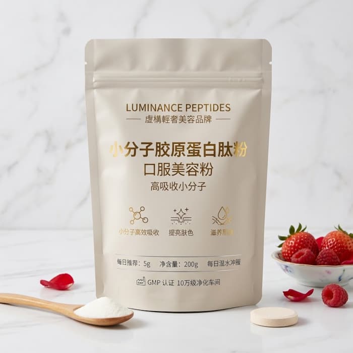 胶原蛋白肽粉哑光烫金自立拉链袋 口服美容粉高档密封包装袋
