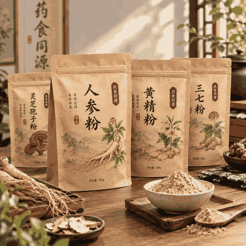 药食同源草本粉牛皮纸自立拉链袋 人参黄精粉复古防潮包装袋