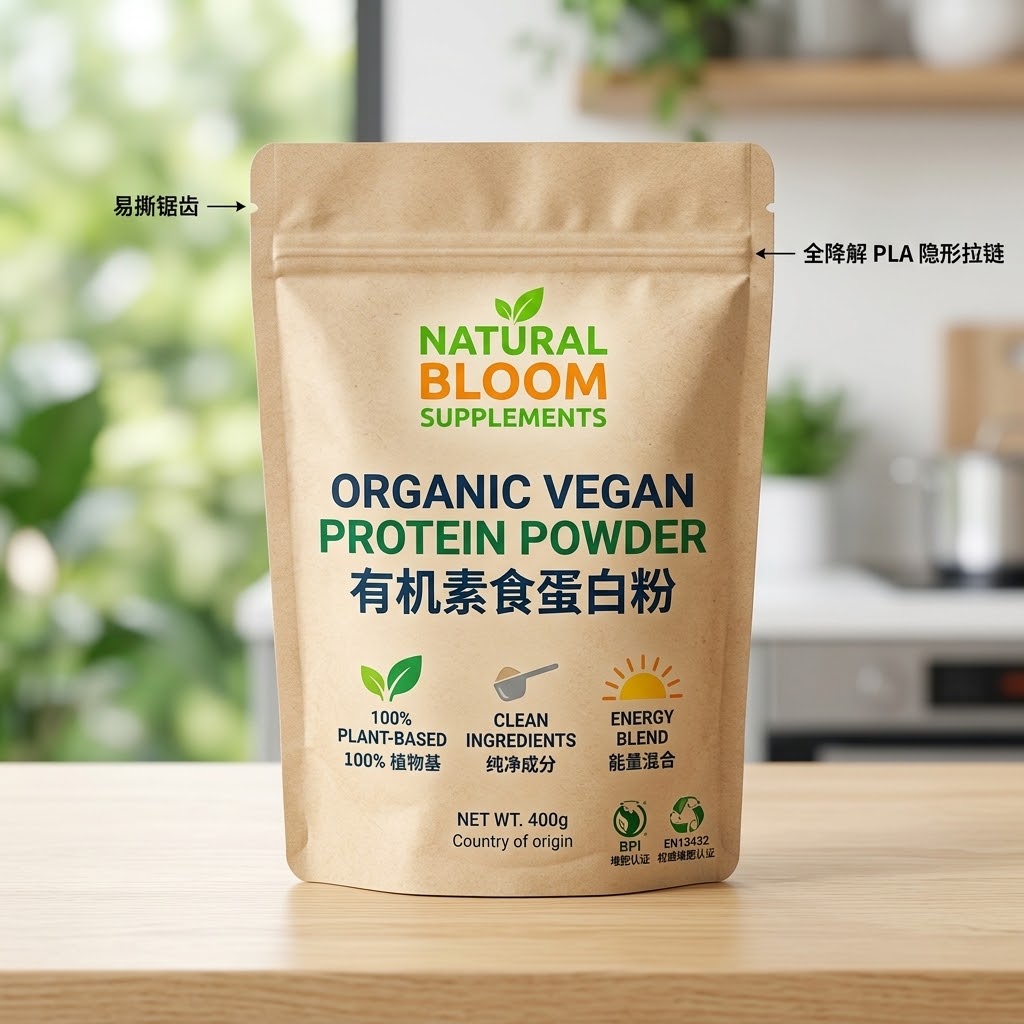 全降解PLA牛皮纸粉剂自立袋 出口欧美环保