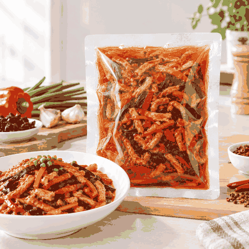 鱼香肉丝料理包包装袋_耐酸辣汤汁三边封蒸煮袋外卖预制菜厂家