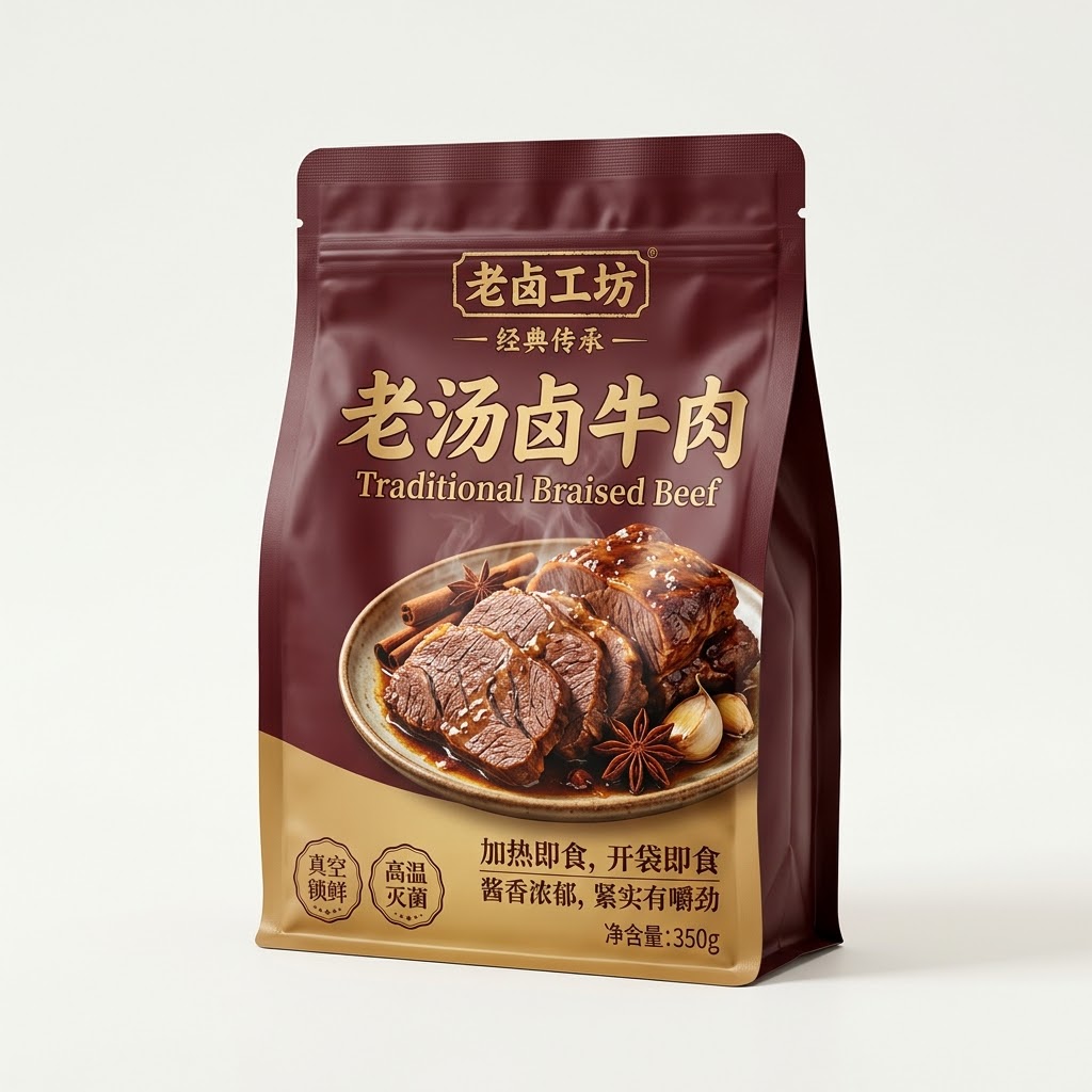 卤牛肉预制菜真空袋 熟食卤味高温灭菌避光铝箔蒸煮袋