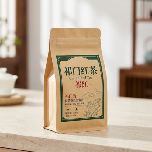 祁门红茶茶叶包装袋_八边封牛皮纸风琴袋厂家_防潮红茶袋定制