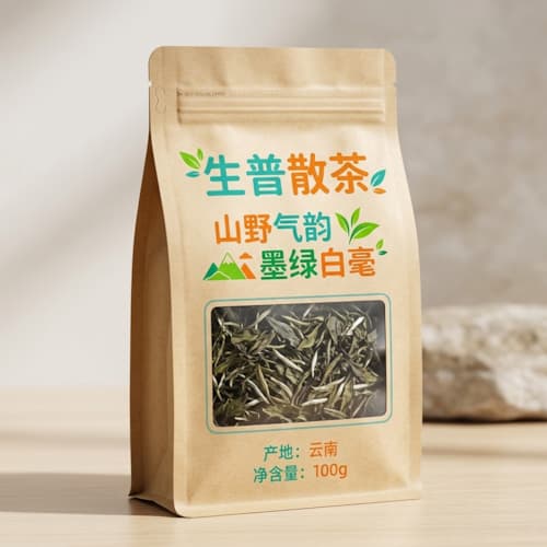 生普散茶茶叶包装袋 牛皮纸自封袋开窗袋 避光散茶袋彩印定制