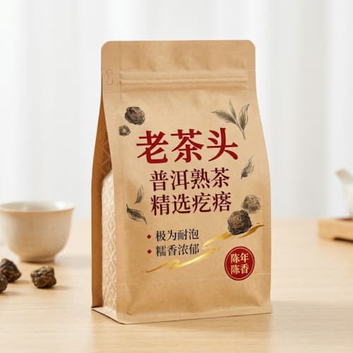 老茶头茶叶包装袋 八边封牛皮纸复合袋 密封老茶头袋子定制