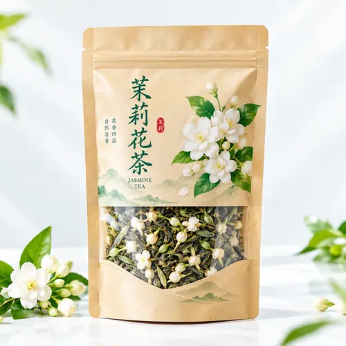 茉莉花茶包装袋_牛皮纸开窗自立拉链袋厂家_食品级花草茶包装定做