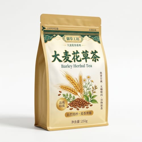 大麦花草茶包装袋_自立拉链镀铝袋厂家_防潮谷物花草茶包装彩印定制