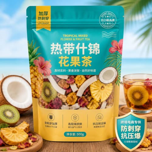 热带什锦花果茶包装袋 加厚复合拉链袋 防刺穿跨境电商茶袋定制