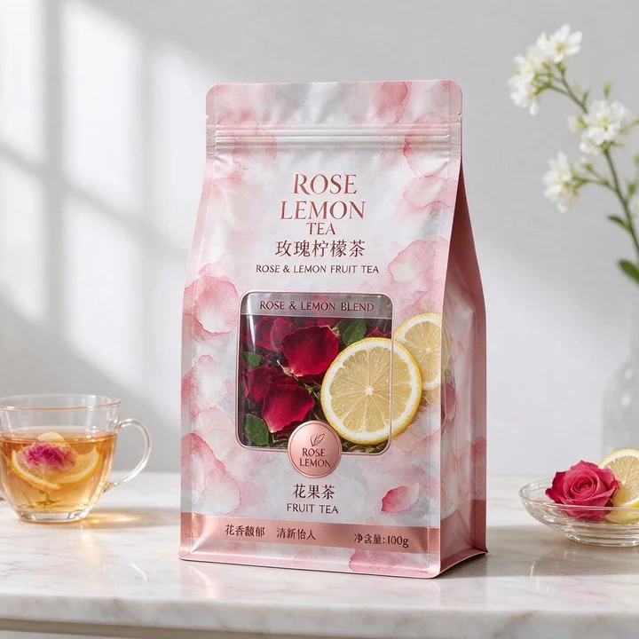 玫瑰柠檬花果茶包装袋 八边封自立开窗袋 避光组合花果茶袋定制