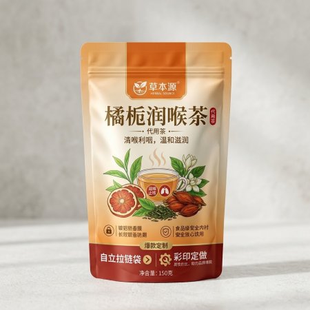 橘红栀子代用茶包装袋 自立拉链镀铝袋 食品级润喉茶包装袋彩印定制