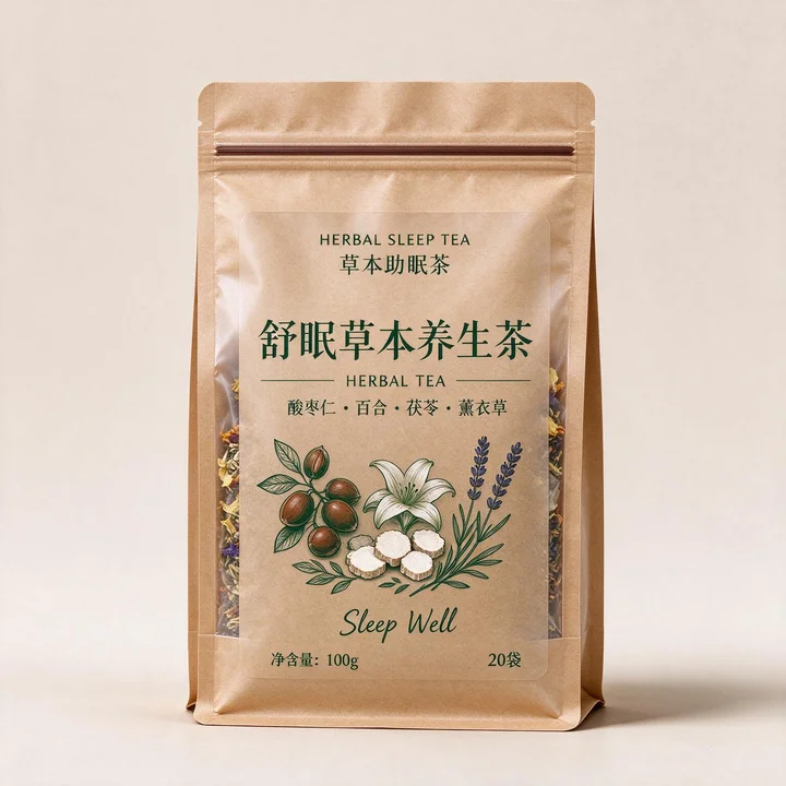 舒眠草本养生茶包装袋 牛皮纸拉链开窗袋