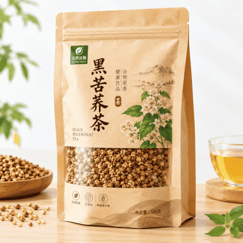 黑苦荞谷物茶包装袋 八边封牛皮纸开窗袋 避光苦荞茶袋子定做