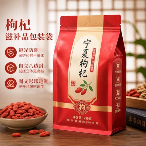 枸杞滋补品包装袋 自立八边封铝箔袋 避光中药材包装袋彩印定制