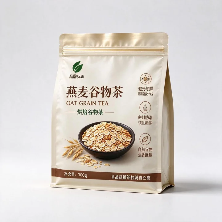 燕麦谷物茶包装袋 镀铝拉链自立袋 避光烘焙谷物茶包装袋定做