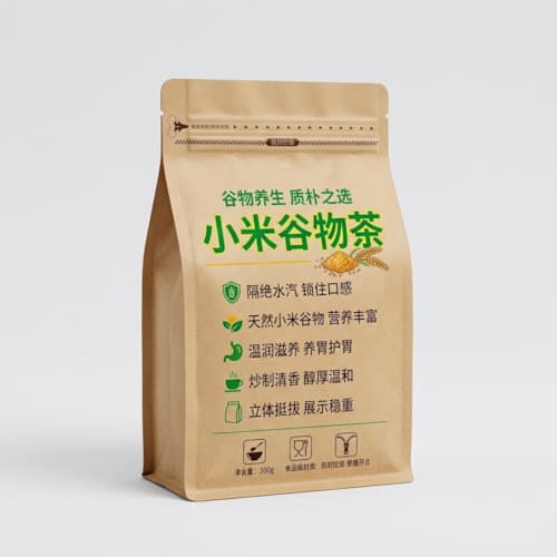 小米谷物茶包装袋 八边封牛皮纸自封袋