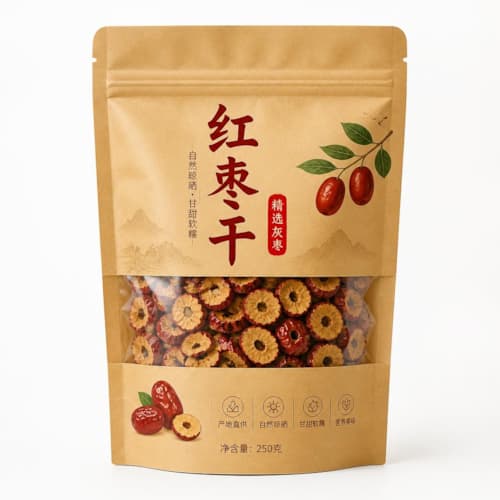 红枣干养生品包装袋 牛皮纸开窗拉链袋 防潮滋补品袋子定做