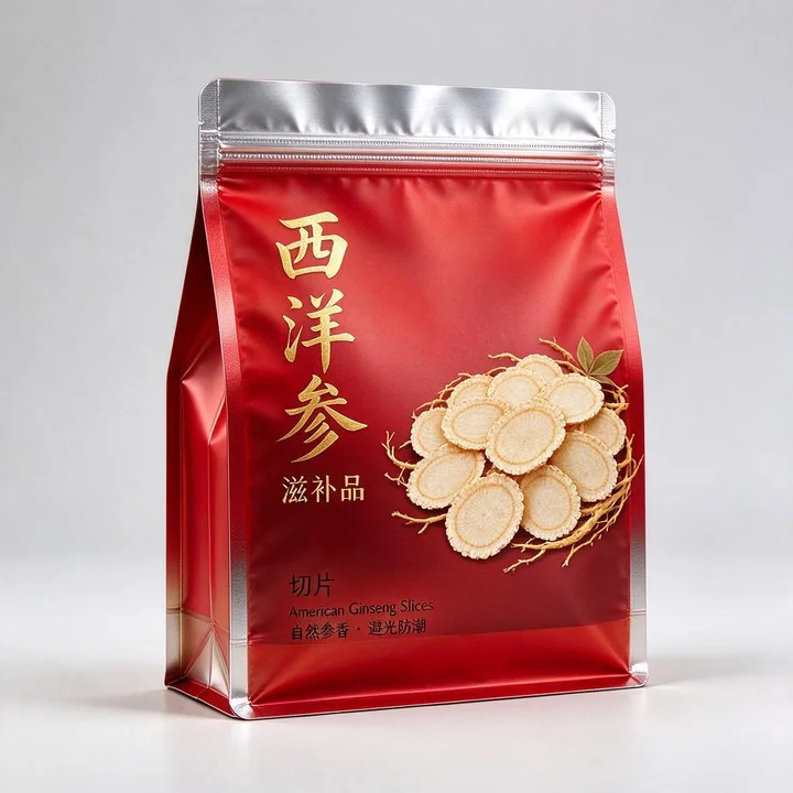 西洋参滋补品包装袋 铝箔八边封拉链袋 密封参类养生袋彩印定制