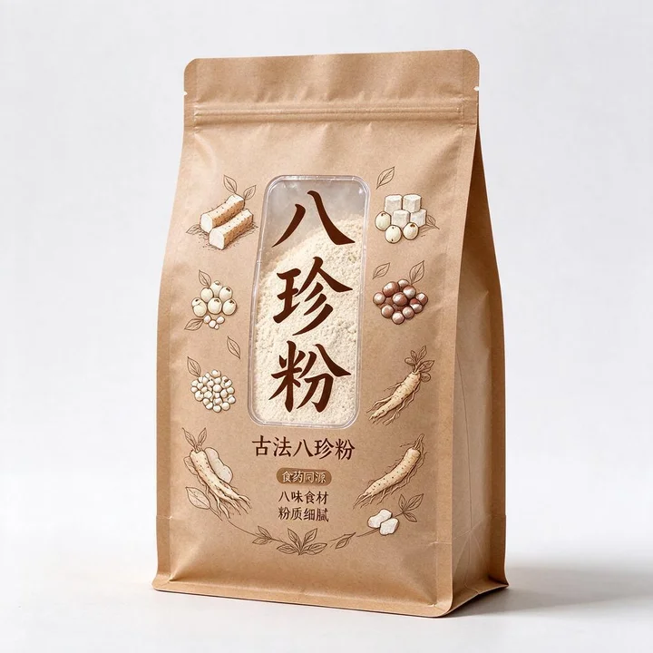 八珍粉粉剂包装袋 牛皮纸开窗自立袋 避光养生粉袋彩印定