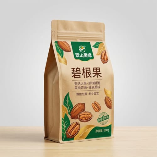 碧根果八边封袋 坚果炒货耐穿刺牛皮纸自立拉链袋