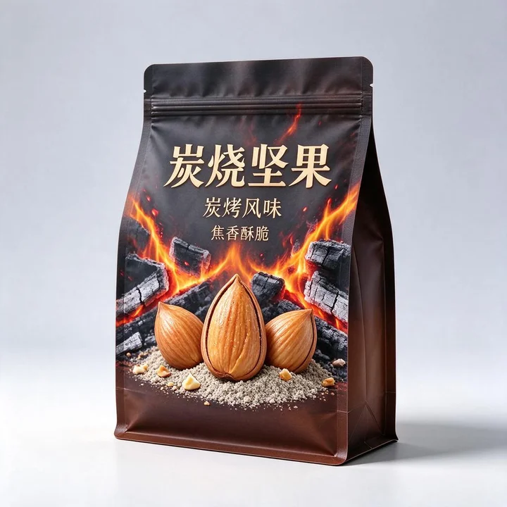 炭烧坚果包装袋 炭烤坚果防油彩印八边封复合包装袋