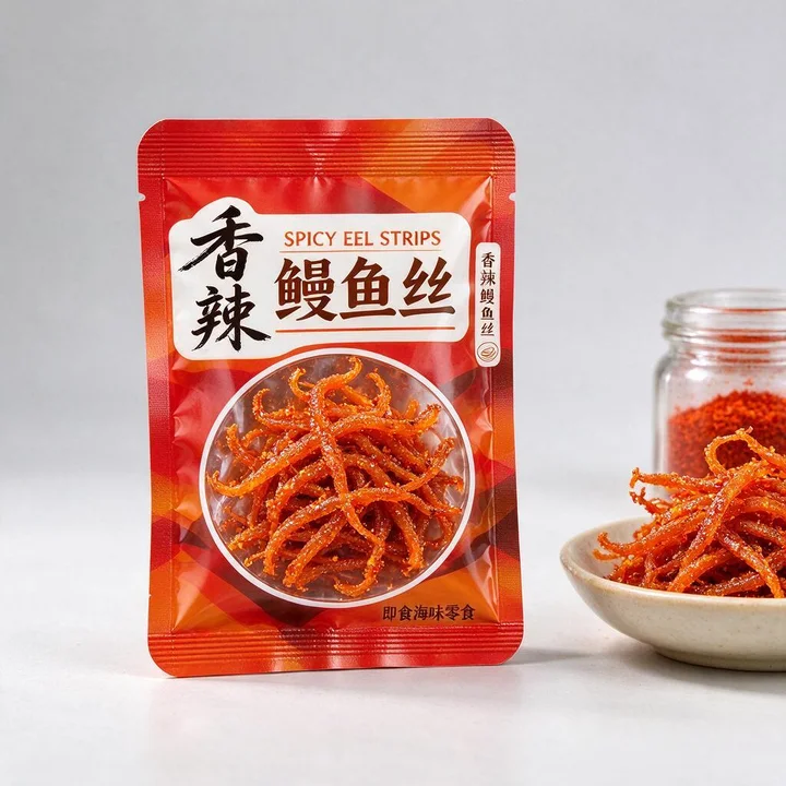 鳗鱼丝包装袋（香辣鳗鱼丝耐油彩印三边