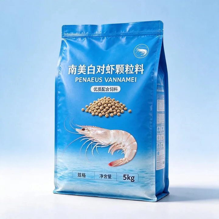 虾饲料包装袋（南美白对虾颗粒料防潮重膜八边封包装袋）