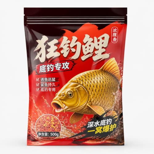 鲤鱼饵料包装袋（鲤鱼底钓饵料高阻隔锁香彩印复合袋）