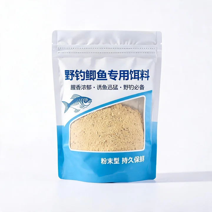 鲫鱼饵料包装袋（野钓鲫鱼粉末饵防潮开窗自立拉链袋）