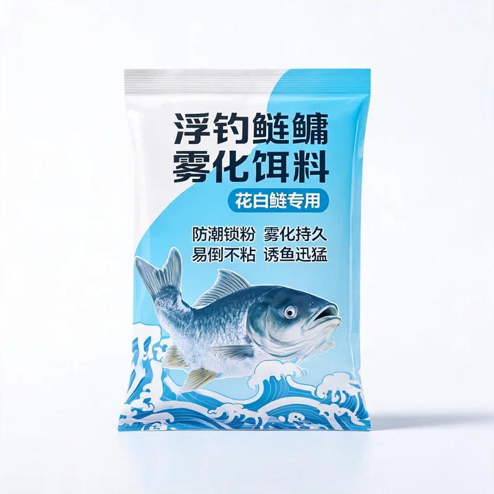 鲢鳙饵料包装袋（花白鲢雾化饵料防破防潮自立包装袋）