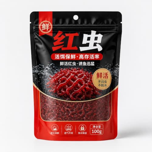 红虫饵料包装袋（红虫活饵保鲜高阻隔避光复合袋）
