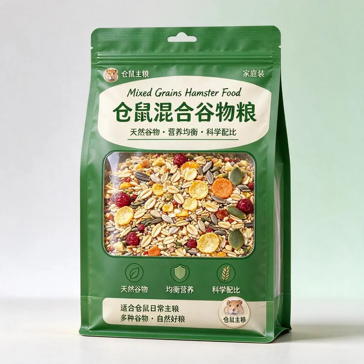 仓鼠粮包装袋(仓鼠混合谷物粮防潮开窗八边封自立袋)