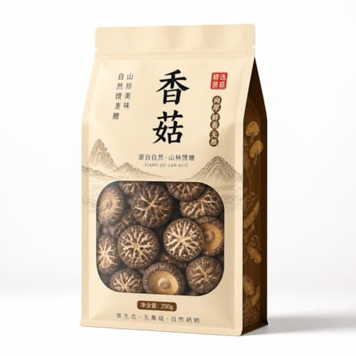 香菇包装袋（干菌菇防潮避光开窗八边封自立复合袋）