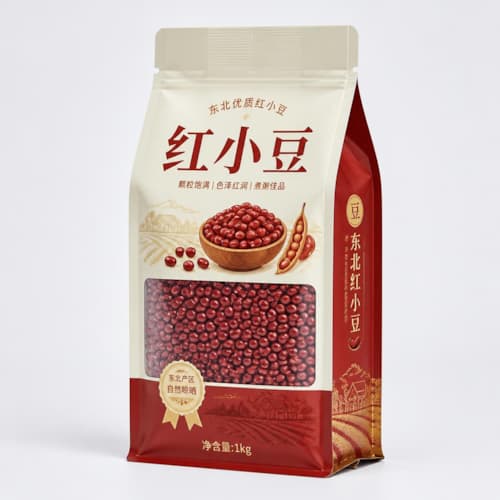 红豆包装袋（红小豆颗粒防潮开窗八边封自立复合袋）