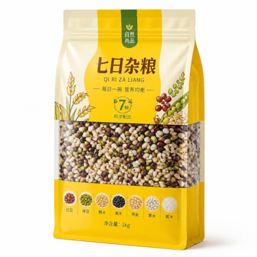 杂粮混合八边封袋（五谷杂粮组合可视开窗自立袋）