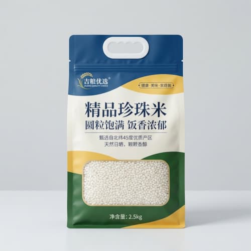 珍珠米包装袋 圆粒珍珠米手提开窗彩印自立密封袋